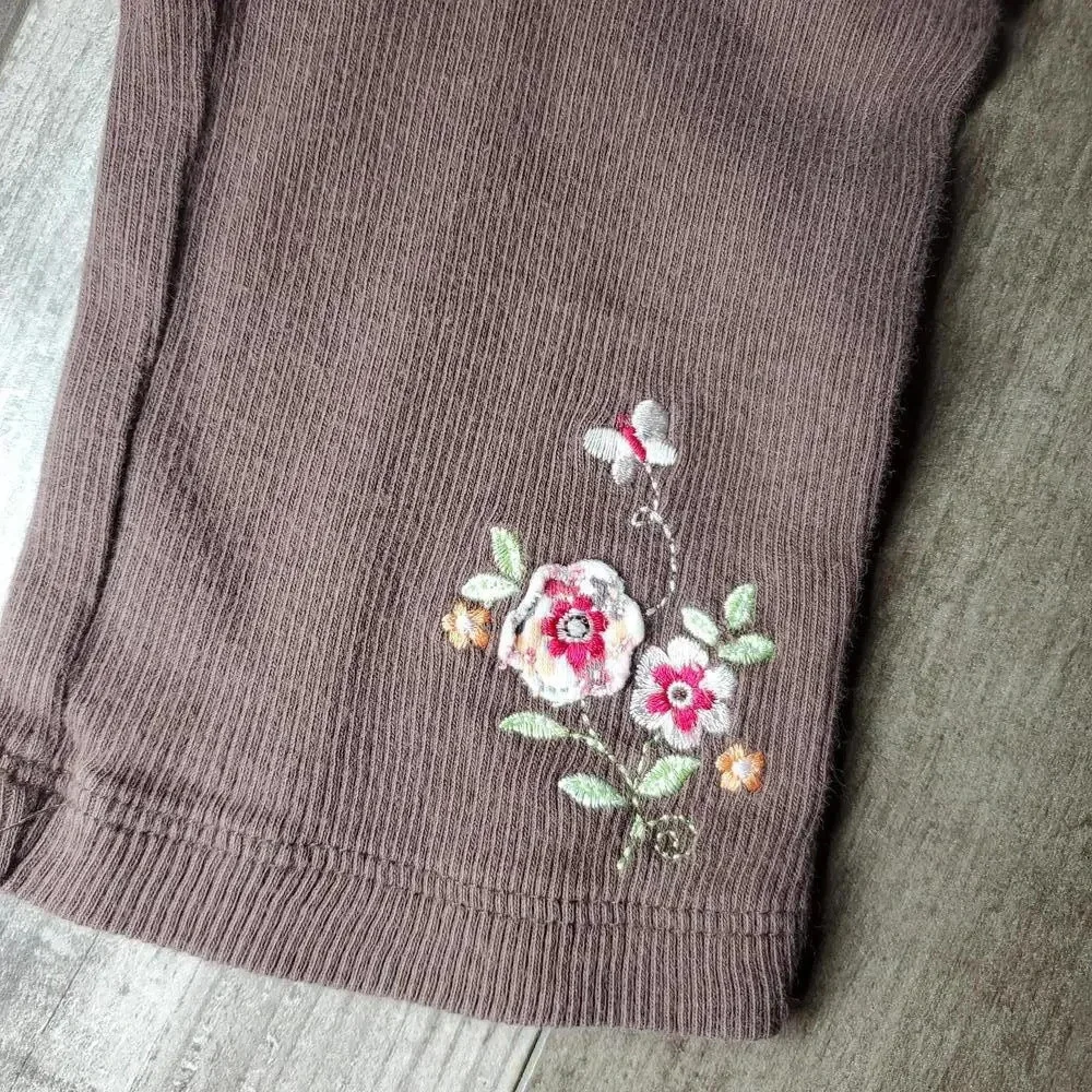 Carter's Baby Girl Size 9m Floral Embroidered Ribbed Pants